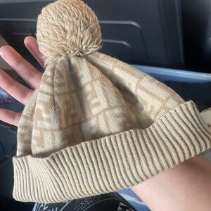 Fendi Beige beanie with Pom Pom